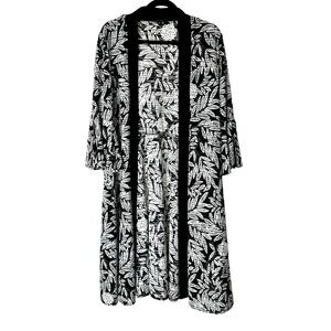 R&M Richards Floral Duster Open Cardigan Women’s Size 14 Black & White Stretch